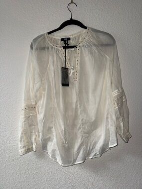 PAIGE Off-White Eyelet Tie-Neck Blouse